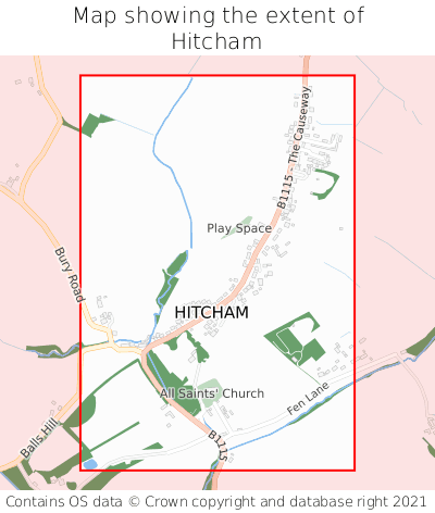 Map showing extent of Hitcham as bounding box