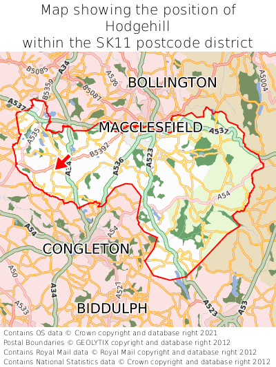 Map showing location of Hodgehill within SK11