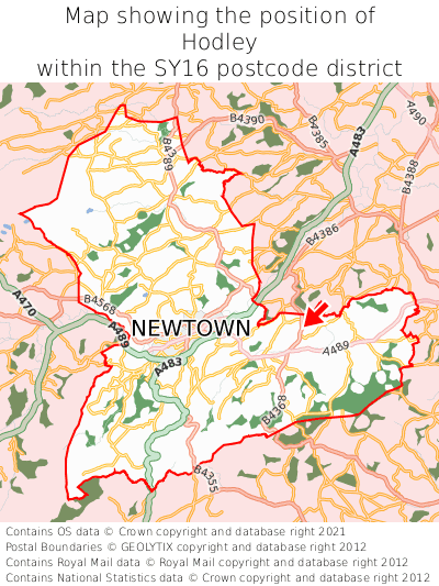 Map showing location of Hodley within SY16