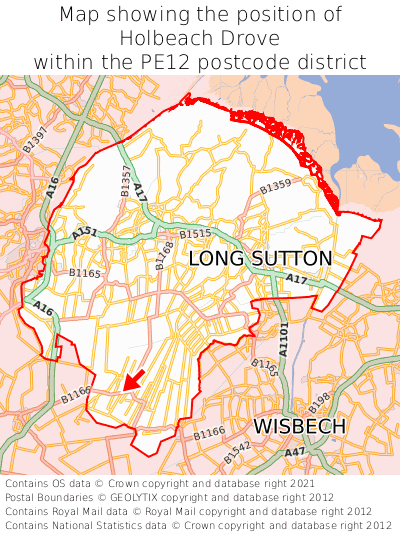 Map showing location of Holbeach Drove within PE12