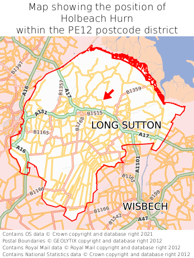 Map showing location of Holbeach Hurn within PE12