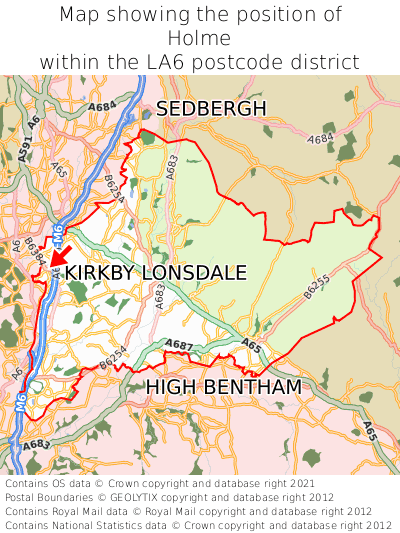 Map showing location of Holme within LA6