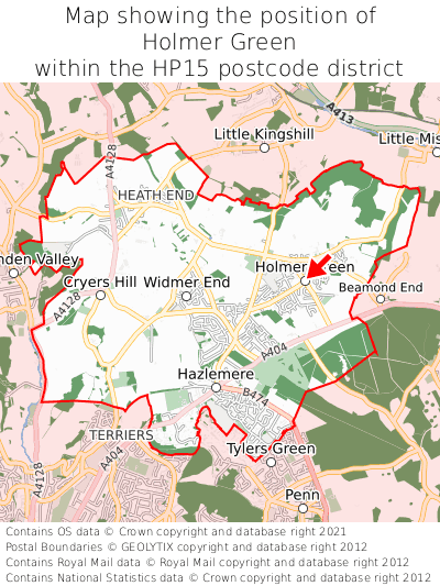 Map showing location of Holmer Green within HP15