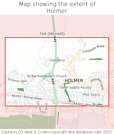 Map showing extent of Holmer as bounding box