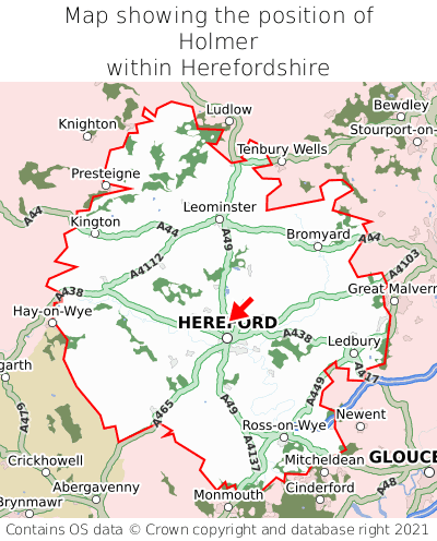 Map showing location of Holmer within Herefordshire