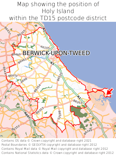 Map showing location of Holy Island within TD15