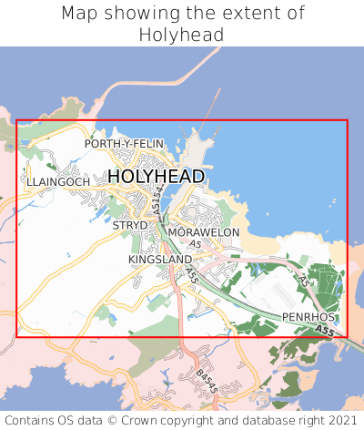 Map showing extent of Holyhead as bounding box