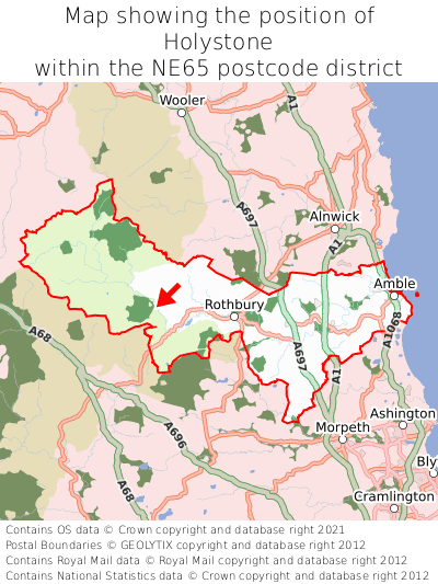 Map showing location of Holystone within NE65