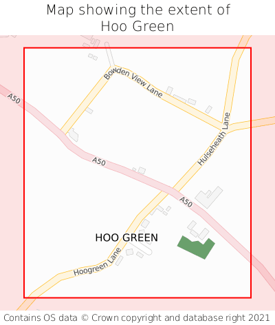 Map showing extent of Hoo Green as bounding box