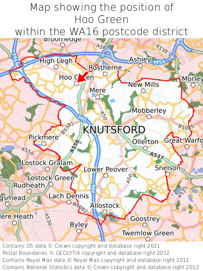 Map showing location of Hoo Green within WA16