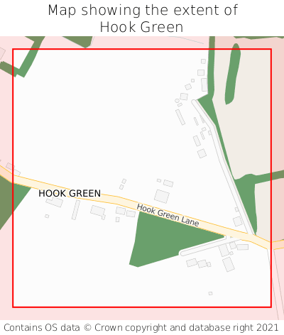 Map showing extent of Hook Green as bounding box