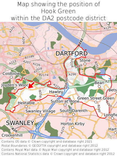 Map showing location of Hook Green within DA2