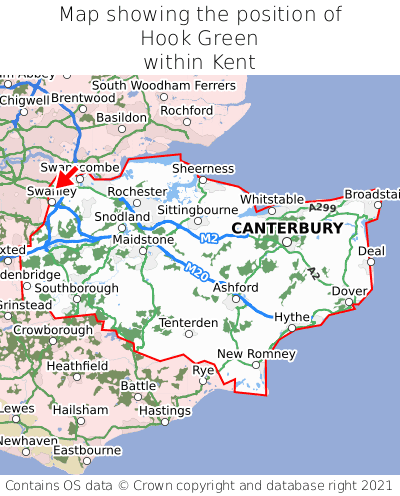 Map showing location of Hook Green within Kent