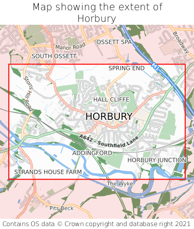 Map showing extent of Horbury as bounding box