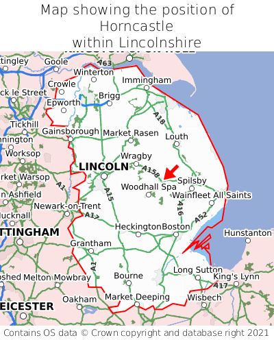 Map showing location of Horncastle within Lincolnshire