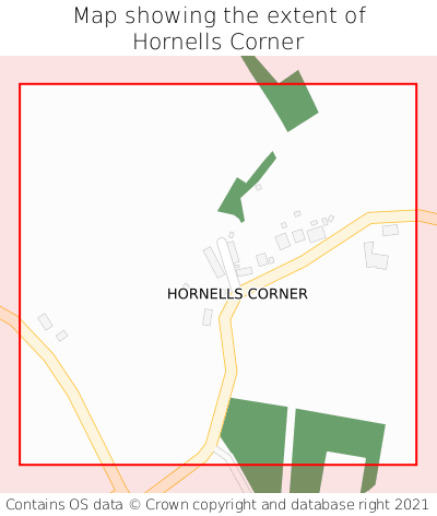 Map showing extent of Hornells Corner as bounding box