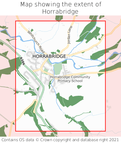 Map showing extent of Horrabridge as bounding box