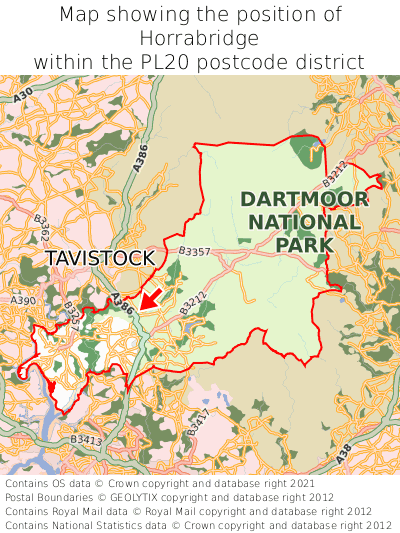 Map showing location of Horrabridge within PL20