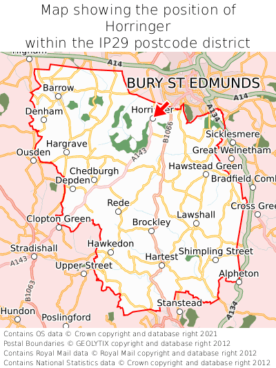 Map showing location of Horringer within IP29