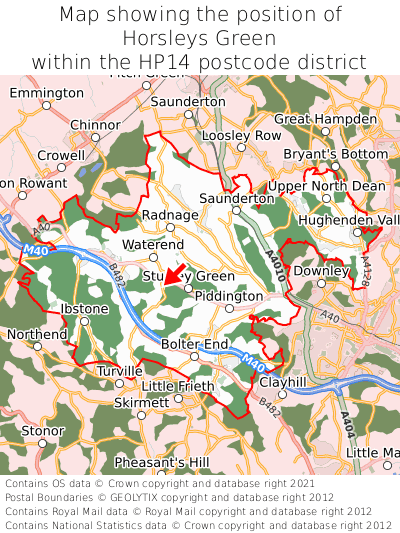 Map showing location of Horsleys Green within HP14