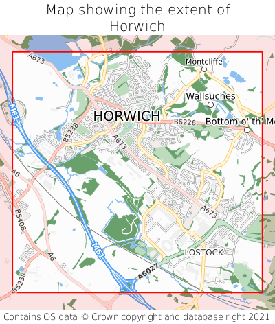 Map showing extent of Horwich as bounding box