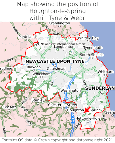 Map showing location of Houghton-le-Spring within Tyne & Wear