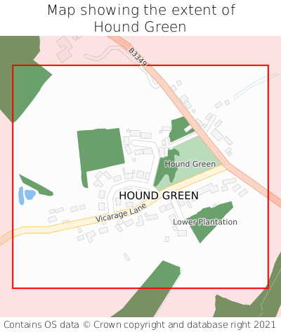 Map showing extent of Hound Green as bounding box