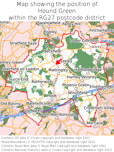 Map showing location of Hound Green within RG27