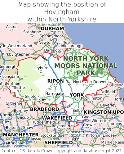 Map showing location of Hovingham within North Yorkshire