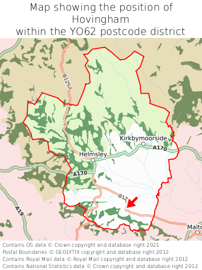 Map showing location of Hovingham within YO62