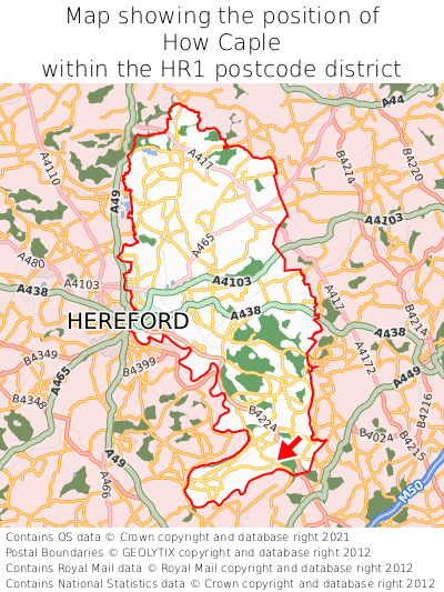 Map showing location of How Caple within HR1