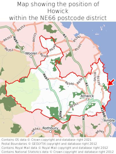 Map showing location of Howick within NE66