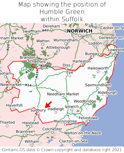 Map showing location of Humble Green within Suffolk