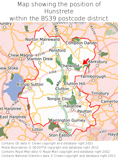 Map showing location of Hunstrete within BS39