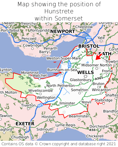 Map showing location of Hunstrete within Somerset