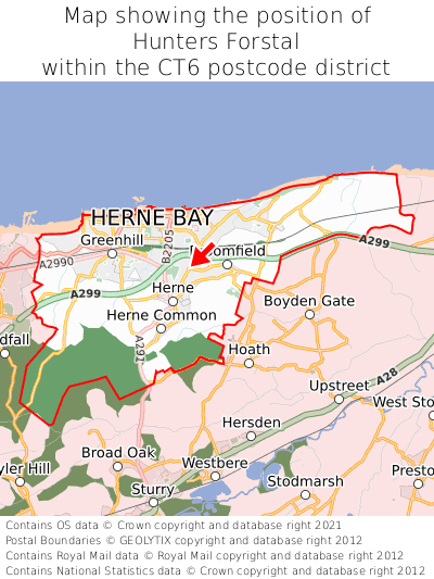 Map showing location of Hunters Forstal within CT6