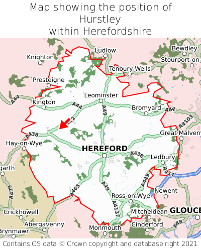 Map showing location of Hurstley within Herefordshire