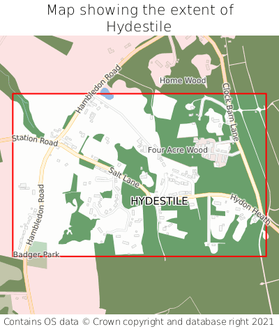 Map showing extent of Hydestile as bounding box