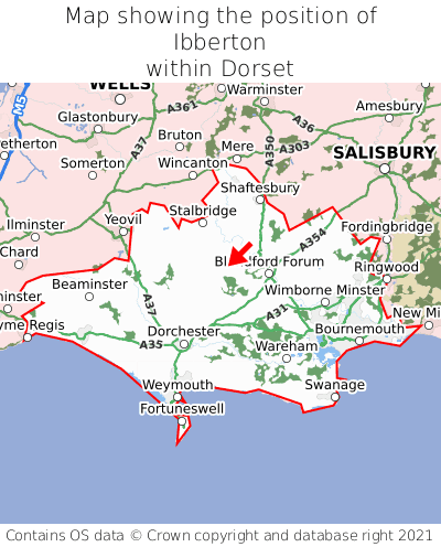 Map showing location of Ibberton within Dorset