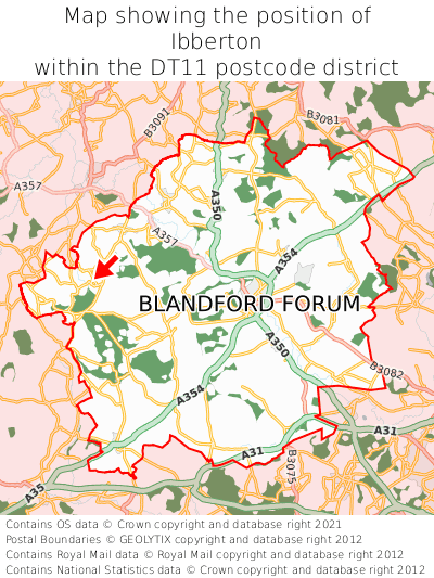 Map showing location of Ibberton within DT11