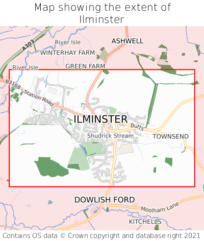 Map showing extent of Ilminster as bounding box