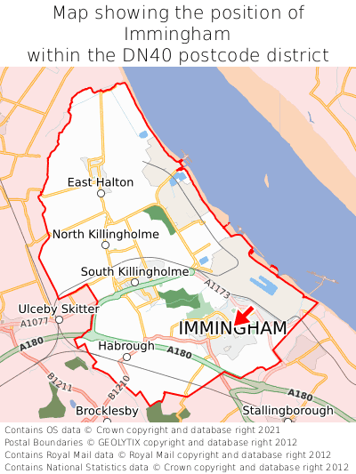 Map showing location of Immingham within DN40