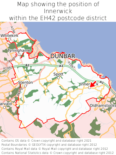 Map showing location of Innerwick within EH42
