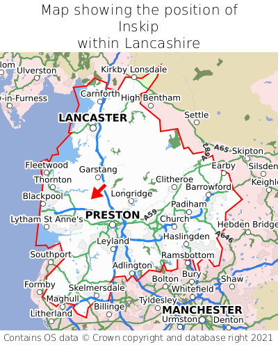 Map showing location of Inskip within Lancashire