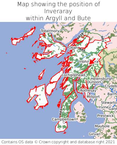 Map showing location of Inveraray within Argyll and Bute