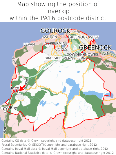 Map showing location of Inverkip within PA16