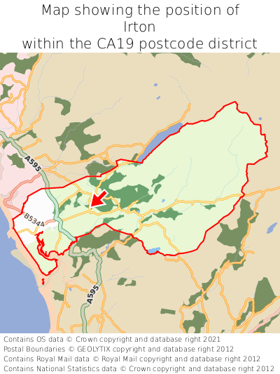 Map showing location of Irton within CA19