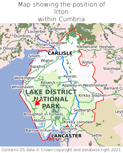 Map showing location of Irton within Cumbria