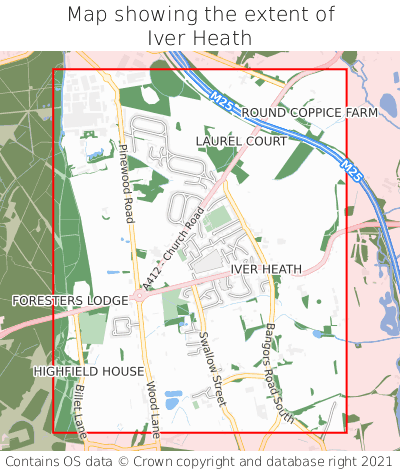 Map showing extent of Iver Heath as bounding box