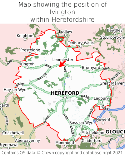 Map showing location of Ivington within Herefordshire